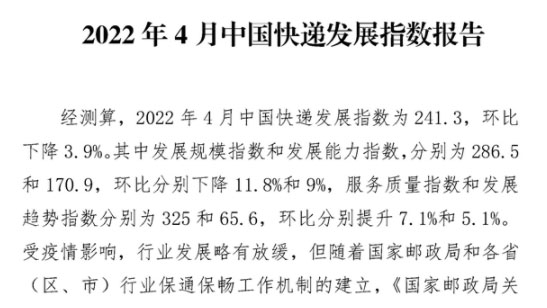 2022年4月中国快递发展指数报告